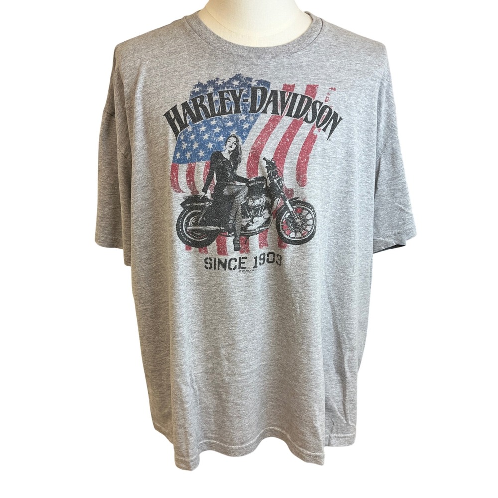Vintage‎ HARLEY DAVIDSON Graphic T Shirt Lady Motorcycle 3XL American Flag Eagle
